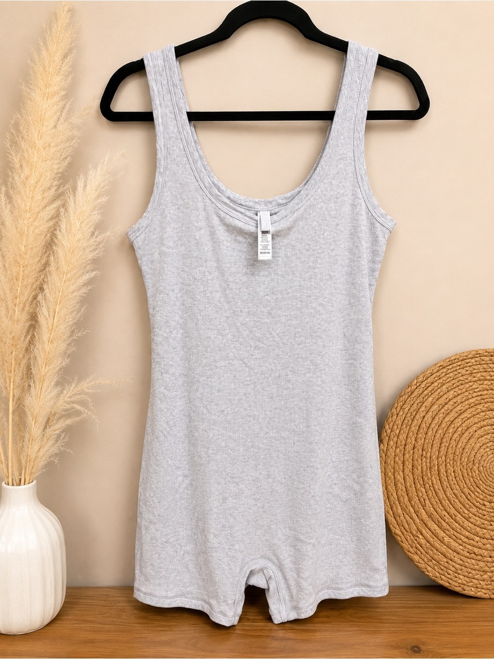 Skims Women’s light heather Grey Tank Romper Bodysuit 2XL